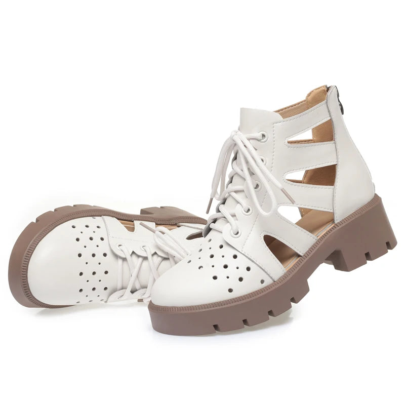 Damen Mesh Stiefeletten Britisch Stil Echtes Leder