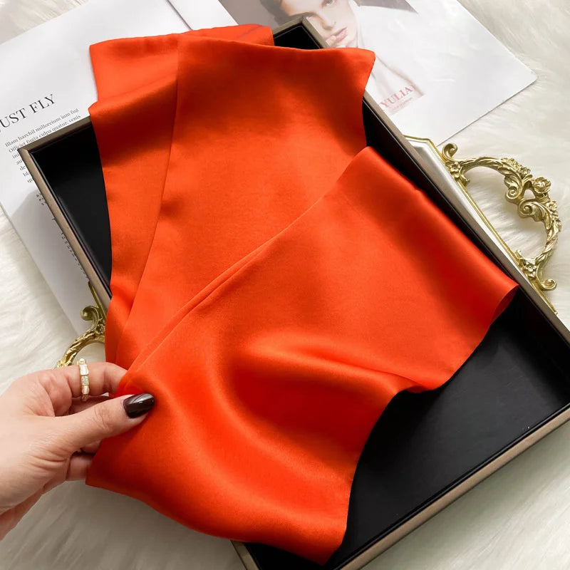 Damen Seidenschal dünn Taschenband Foulard Haarband Stirnband bedruckt B