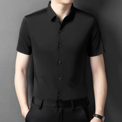 Herren-Hemd mit Vier-Wege-Stretch, Farbblock-Diamantmuster und Knopfleiste – ideal für Business-Casual und formelle Anlässe.