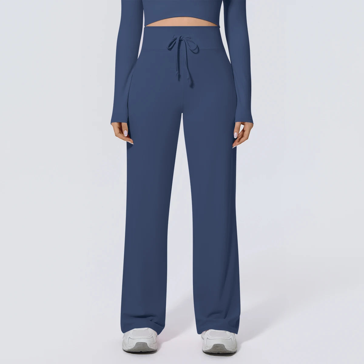 Dunkelblaue Yoga-Sommerhose mit Kordelzug und weitem Bein