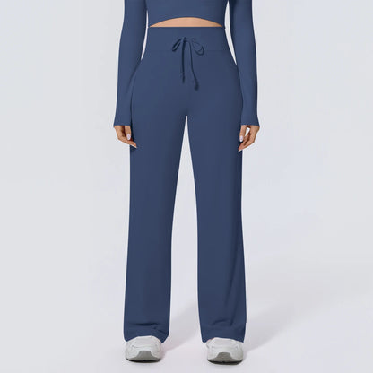 Dunkelblaue Yoga-Sommerhose mit Kordelzug und weitem Bein