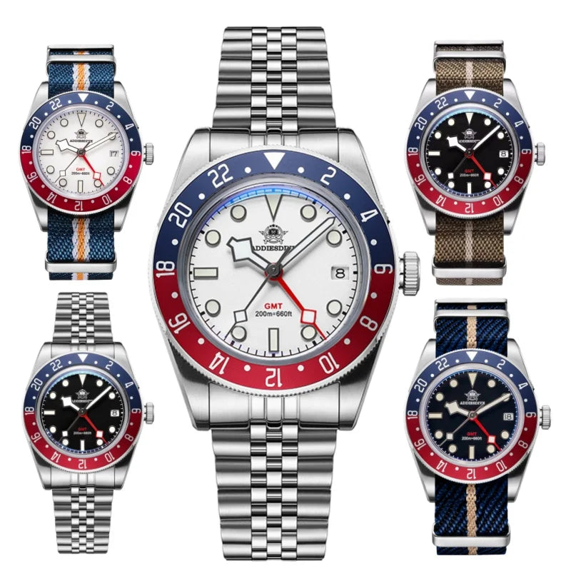 Herren-GMT-Quarzuhr mit Ronda-Werk und Bubble-Glas