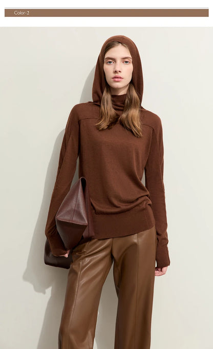 Damen-Kapuzenpullover Wolle Slim Stehkragen-Splicing Büro Herbst-Winter