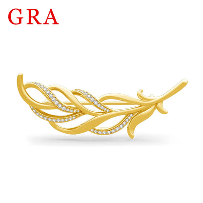 Brosche Blatt Gelbgold Moissanit Luxus Designer Zertifikat Damen