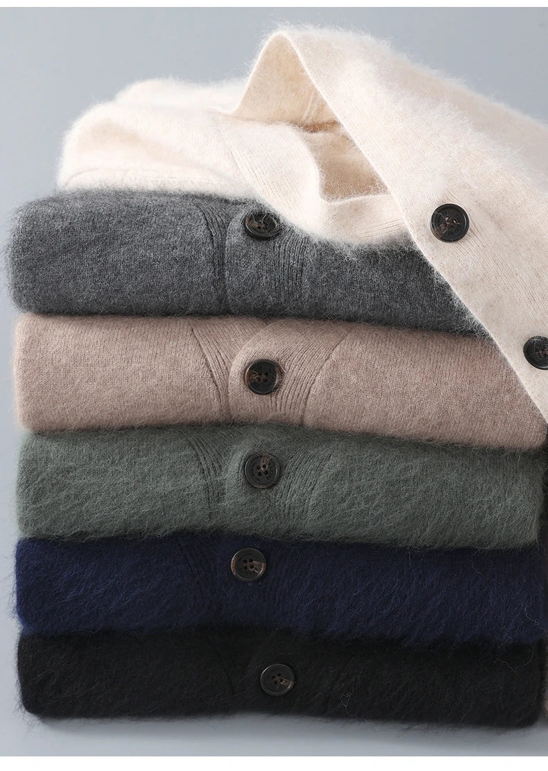Herren Strickjacke Frühling und Herbst Basic Nerz Kaschmir pullover Herren große lose V-Ausschnitt Strick mantel reine Farbe Freizeit jacke Tops