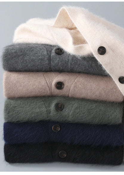 Herren Strickjacke Frühling und Herbst Basic Nerz Kaschmir pullover Herren große lose V-Ausschnitt Strick mantel reine Farbe Freizeit jacke Tops