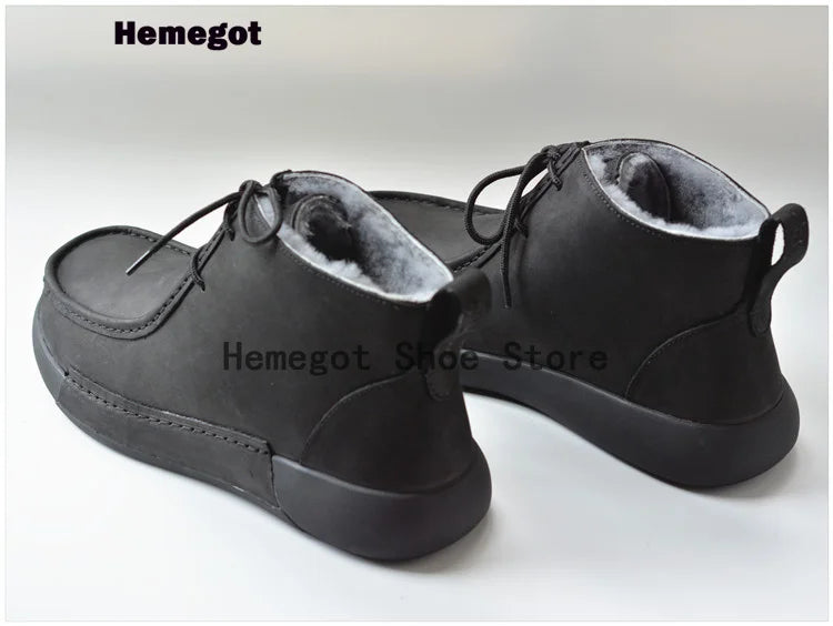 Winter Sheepskin Fur Men's Shoes Genuine Leather Warm Anti-Slip High-Top Men Shoes Handmade Men Snow Boots Newest Warm Boots