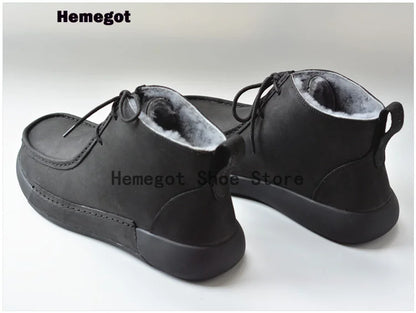 Winter Sheepskin Fur Men's Shoes Genuine Leather Warm Anti-Slip High-Top Men Shoes Handmade Men Snow Boots Newest Warm Boots