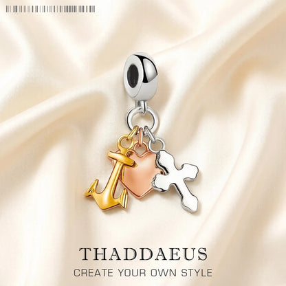 Damen-Charm-Anhänger Kreuz Anker Herz Glaube Hoffnung Liebe Vintage aus Sterlingsilber