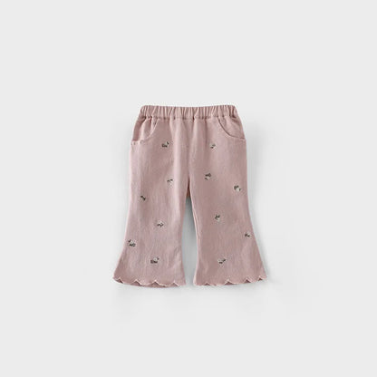 Mädchen Schlaghosen mit süßer gestickter Blumen-Dekoration für den Herbst