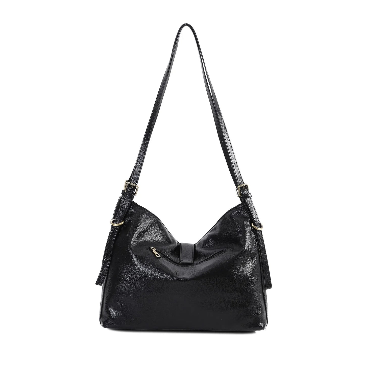 Damen-Schultertasche aus Vintage Öl-Wachs-Leder mit großem Stauraum und Mehrfach-Reißverschlussfächern