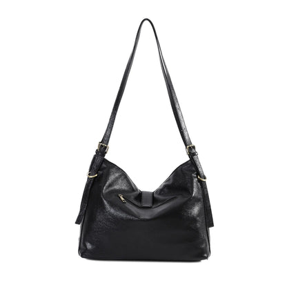 Damen-Schultertasche aus Vintage Öl-Wachs-Leder mit großem Stauraum und Mehrfach-Reißverschlussfächern