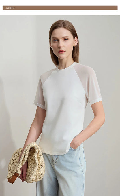 Damen Top im minimalistischen Stil mit O-Ausschnitt und schmaler Passform