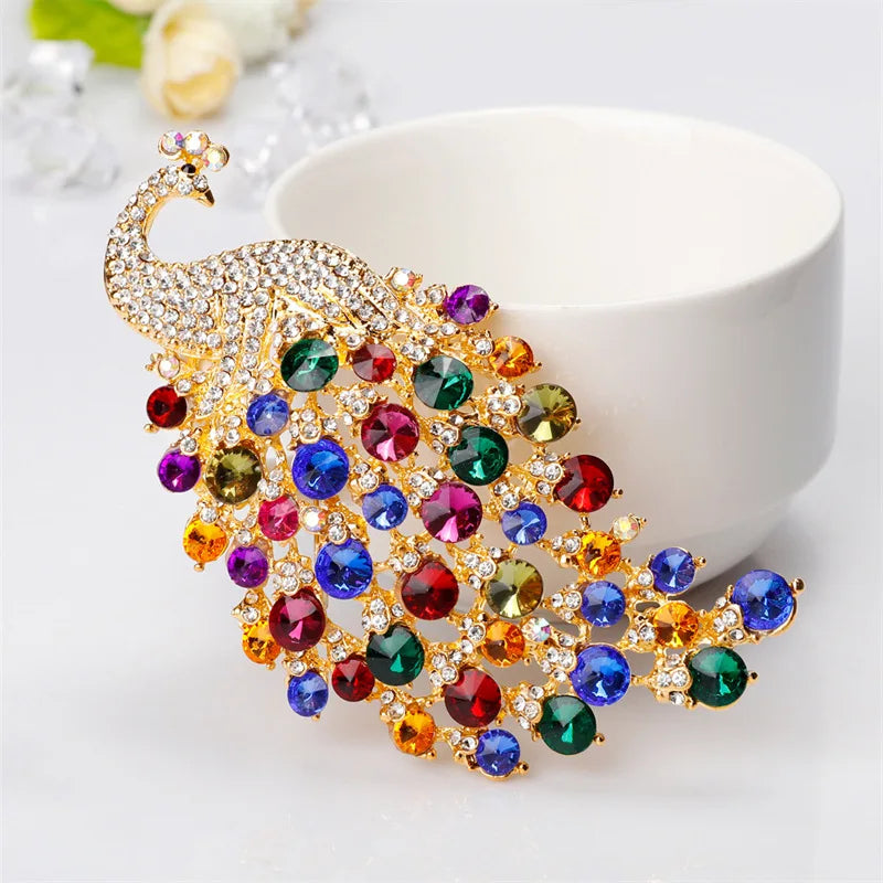 Brosche Pfau Kristall Emaille Tier Anstecknadel Damen