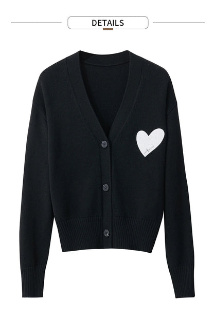 Damen-Strickjacke V-Ausschnitt Wollstickerei locker romantisch Winter