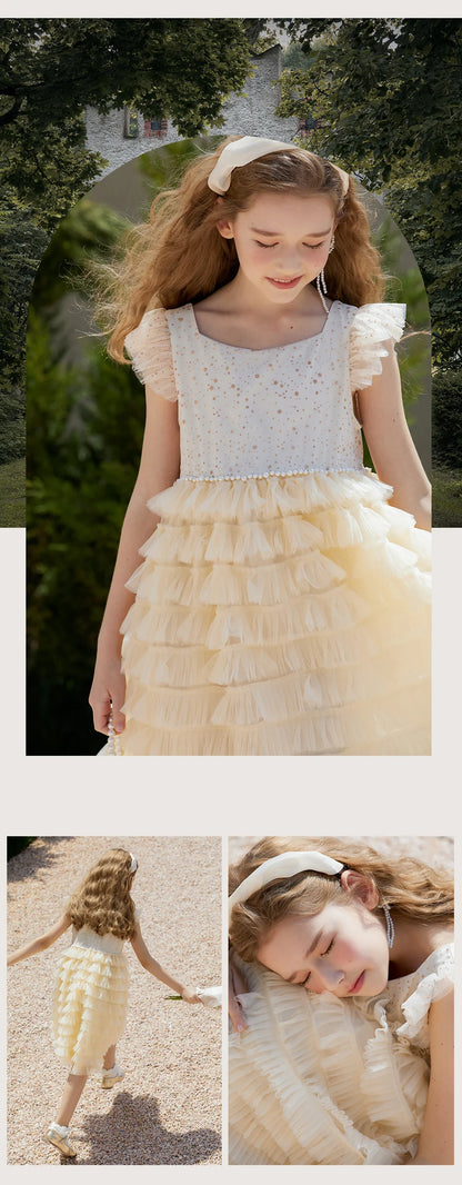 Ärmelloses Sommer-Prinzessinnenkleid für Mädchen mit Pailletten und Tüll – ideal als Blumenmädchenkleid