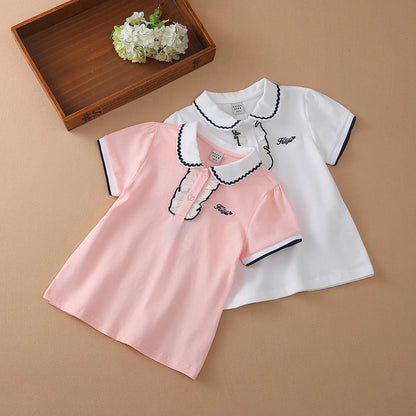 Mädchen Sommer Polos hirt Kurzarm Peter Pan Kragen niedlichen lässigen T-Shirt Kinder Baumwolle Kleidung