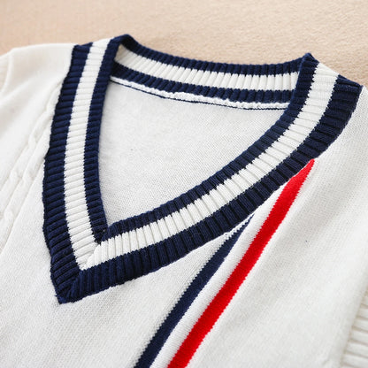 Jungen V-ausschnitt Pullover Frühling Herbst Ärmelloses Baumwolle Streifen Weste Kinder Kleidung Für 4-12 Jahre Kinder Weste