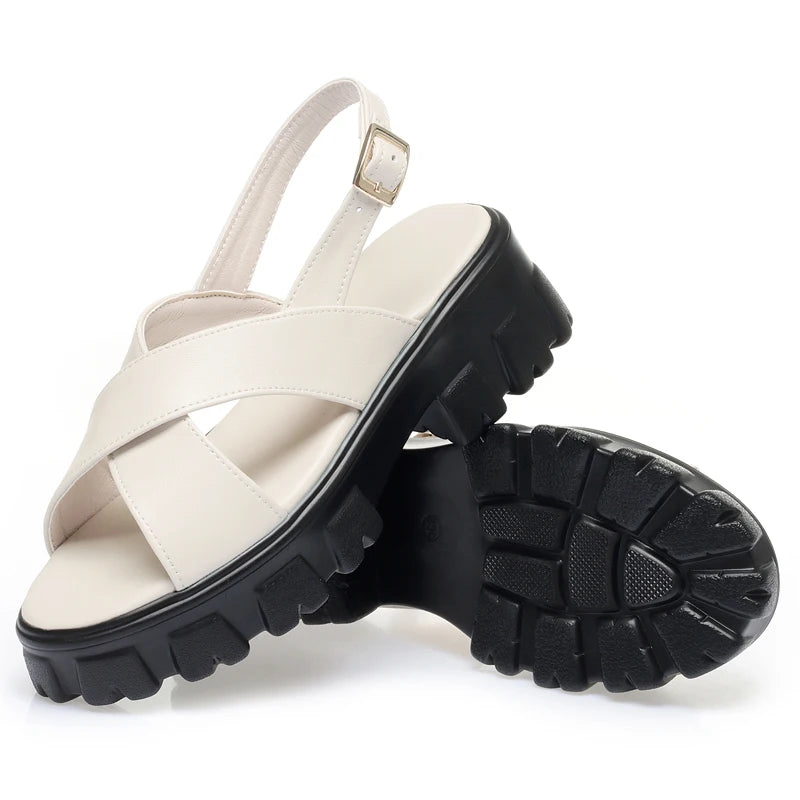 AIYUQI Frauen Sandalen Römischen 2025, Sommer Neue Echt Leder Damen Sandalen Große Größe 41 42 43 Plattform Mode sandalen Mädchen