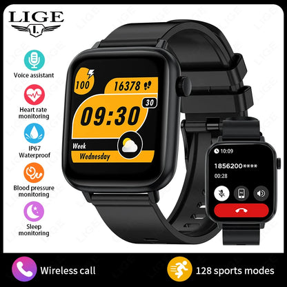 LIGE 2024 Männer Frauen Smart Uhr 1,83 Zoll Bluetooth Sprachanrufe Armband Informationen Warnungen Fitness Smartwatch Für IOS Android