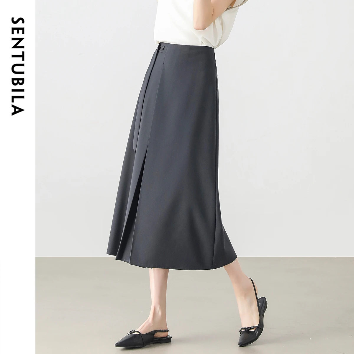 Damen Midi Rock aus Chiffon mit solidem Patchwork und Schlitzdesign