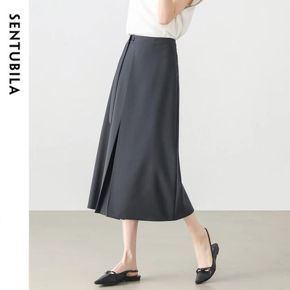 Damen Midi Rock aus Chiffon mit solidem Patchwork und Schlitzdesign