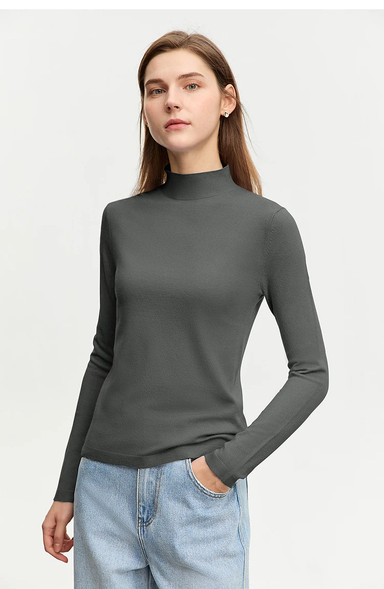 Damen-Langarmpullover mit Stehkragen, einfarbig dunkelgrau, Vorderansicht