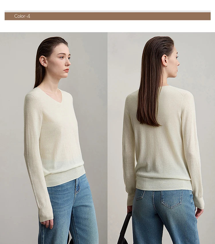 Damen V-Ausschnitt Pullover 100 % Wolle Basic Herbst-Winter