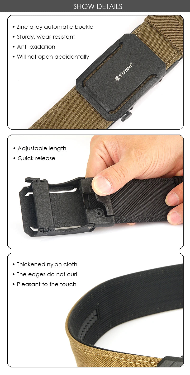 Herren-Taktischer Gürtel aus Nylon mit Automatischer Schnalle, 4,3 cm Breit, 120 cm Länge