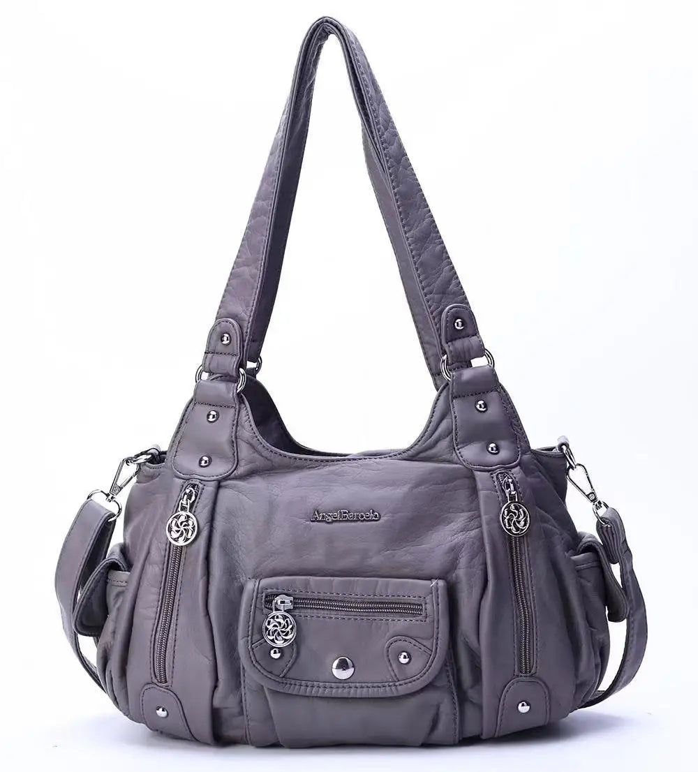 Damen-Schultertasche aus PU-Leder mit Reißverschluss und Mehrfachfächern Kompakter Alltagsbegleiter