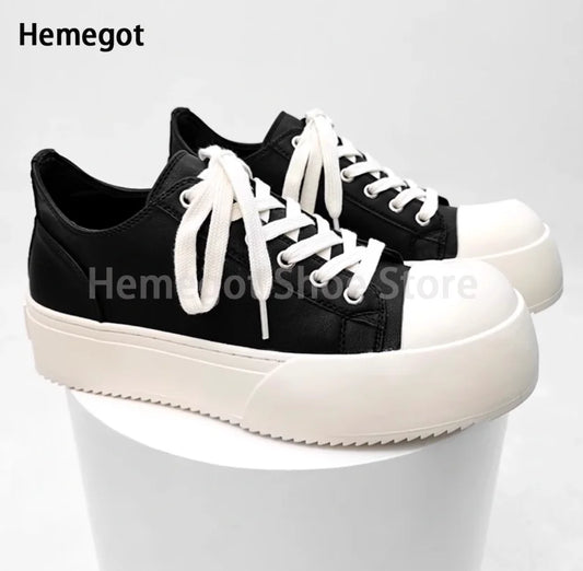 Thick Soled Leather Shoes Big Round Toe Lace-Up Derby Shoes Designer Style Casual Shoes British Style Leather Men's Shoes