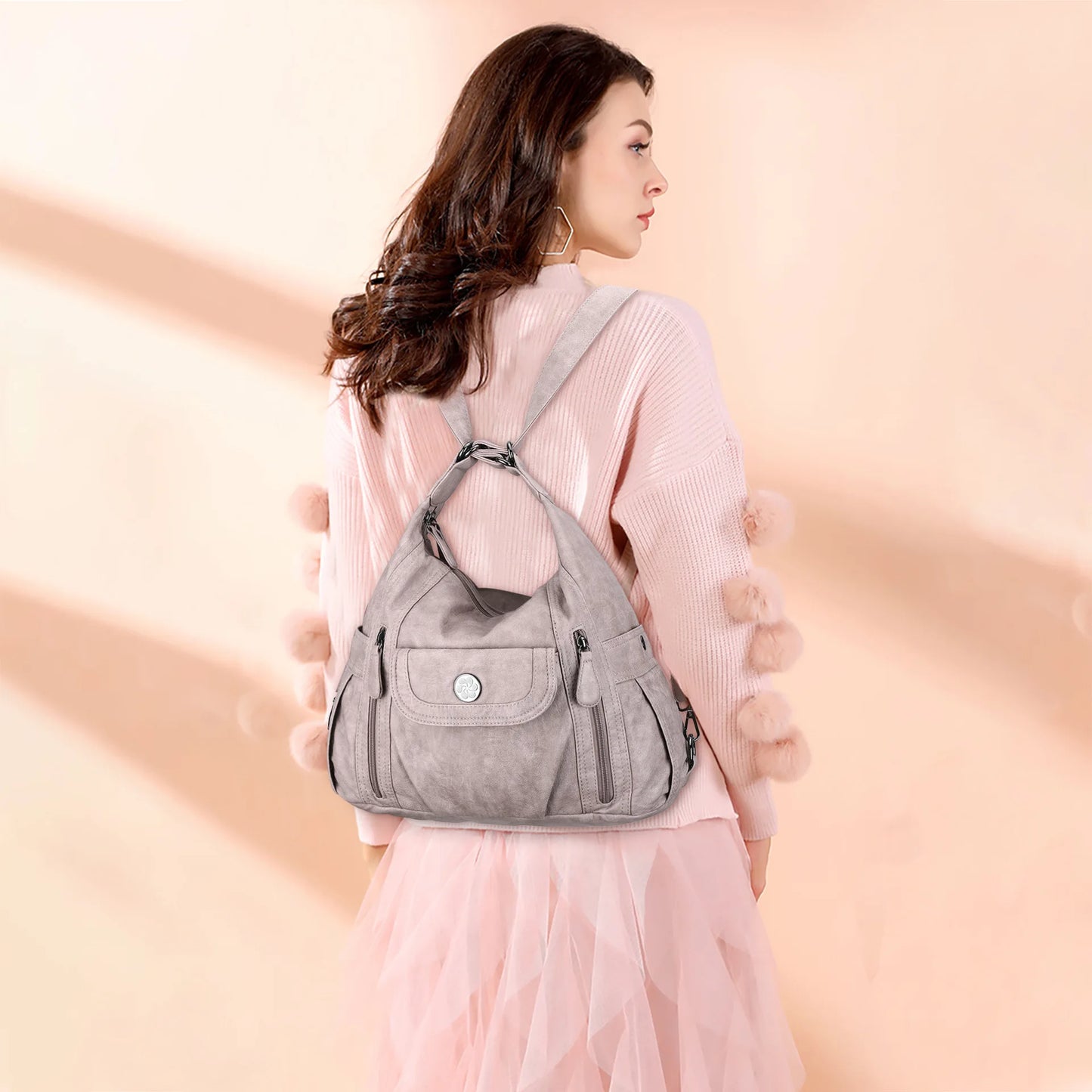 Damen-Schultertasche aus PU-Leder mit Mehrfachfächern, Handyfach und Geldbörse, Alltagstauglich