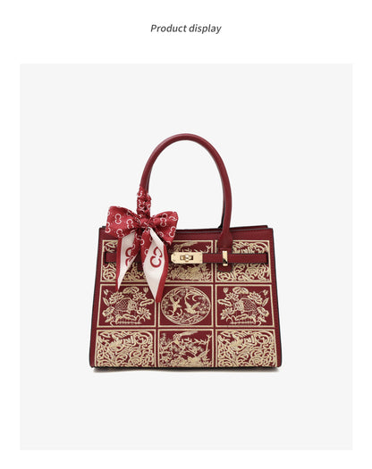 Damen Handtasche Aus Split-Leder Mit Crossbody-Tasche Im Chinesischen Stil