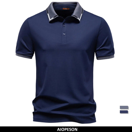 Herren-Poloshirt mit kurzem Ärmel, marineblau, Knopfleiste und Polokragen