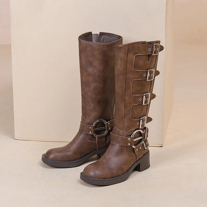 AIYUQI Women Cowboy Boots 2025 Autumn New Belt Buckle Women Marton Boots British Style Large Size 41 42 43 Women Long Boots