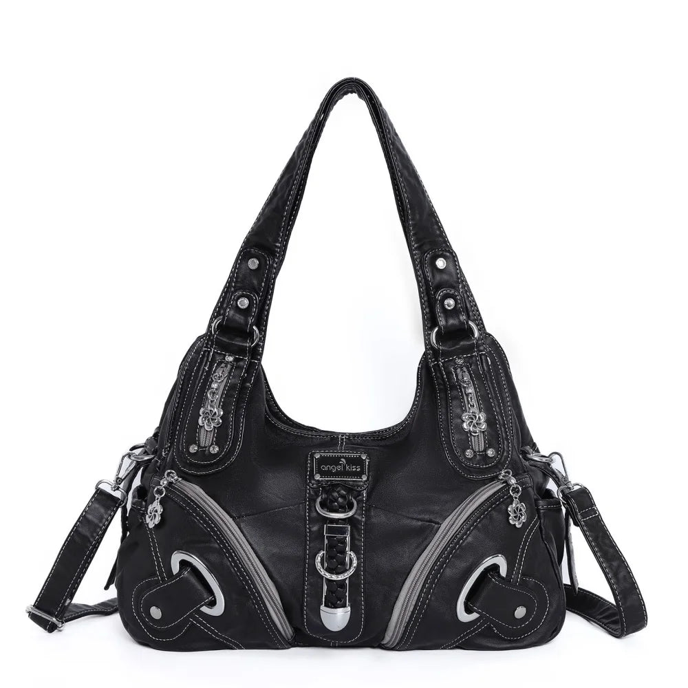 Damen-Schultertasche Vintage Stil mit Top-Griff große Handtasche für Alltag und Freizeit