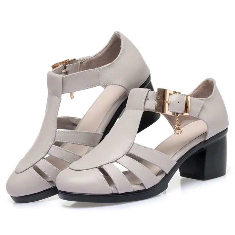 Damen Gladiator Sandalen Hohl Mittlere Ferse