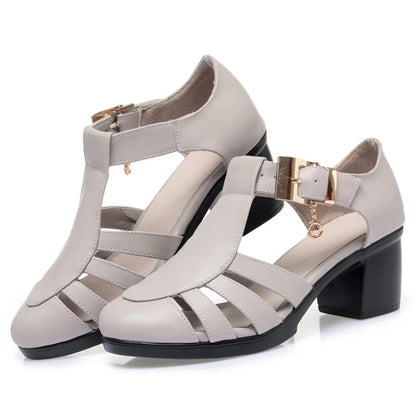 Damen Gladiator Sandalen Hohl Mittlere Ferse