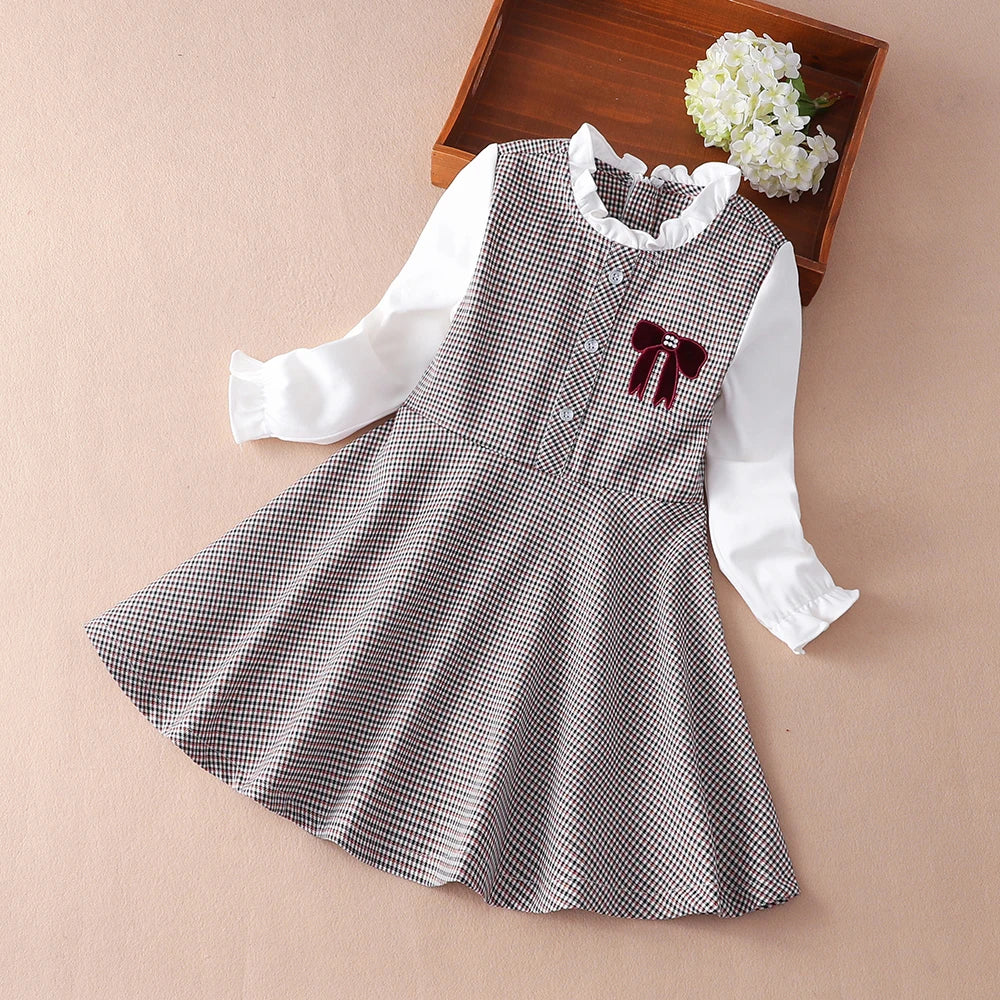 Mädchen Prinzessin Kleider Frühling Herbst lässig Kinder Langarm Plaid Kleidung 4-12 Jahre täglich Kinder Kleider