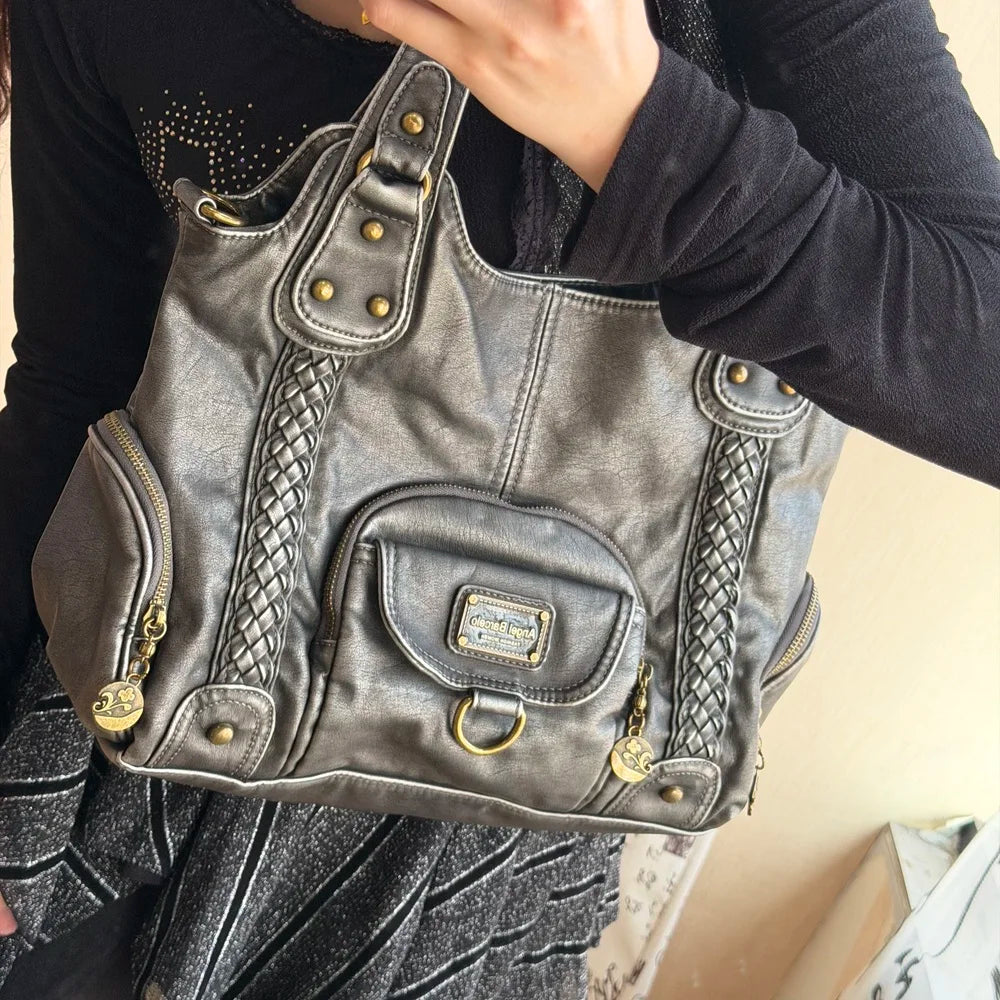 Damen Große Henkeltasche Aus Leder Mit Geflochtenen Details In Retro Waschoptik Groß