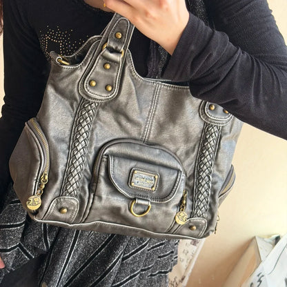 Damen Große Henkeltasche Aus Leder Mit Geflochtenen Details In Retro Waschoptik Groß