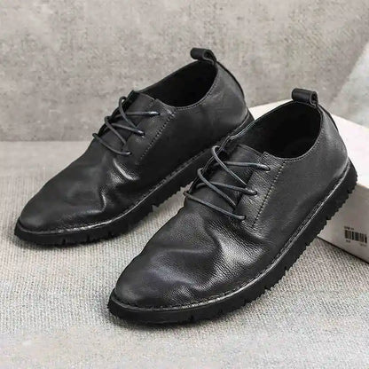 Herren-Fahrerschuhe aus dunklem Leder, geschnürt, mit weicher Laufsohle