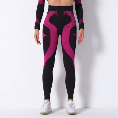 Hamidou nahtlose Yoga-Leggings, schwarz mit pinken Seitenstreifen