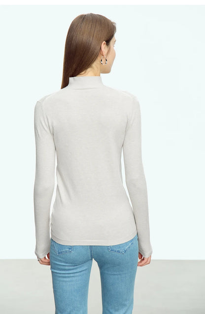Damen-Langarmpullover mit Stehkragen, einfarbig weiß, Rückansicht