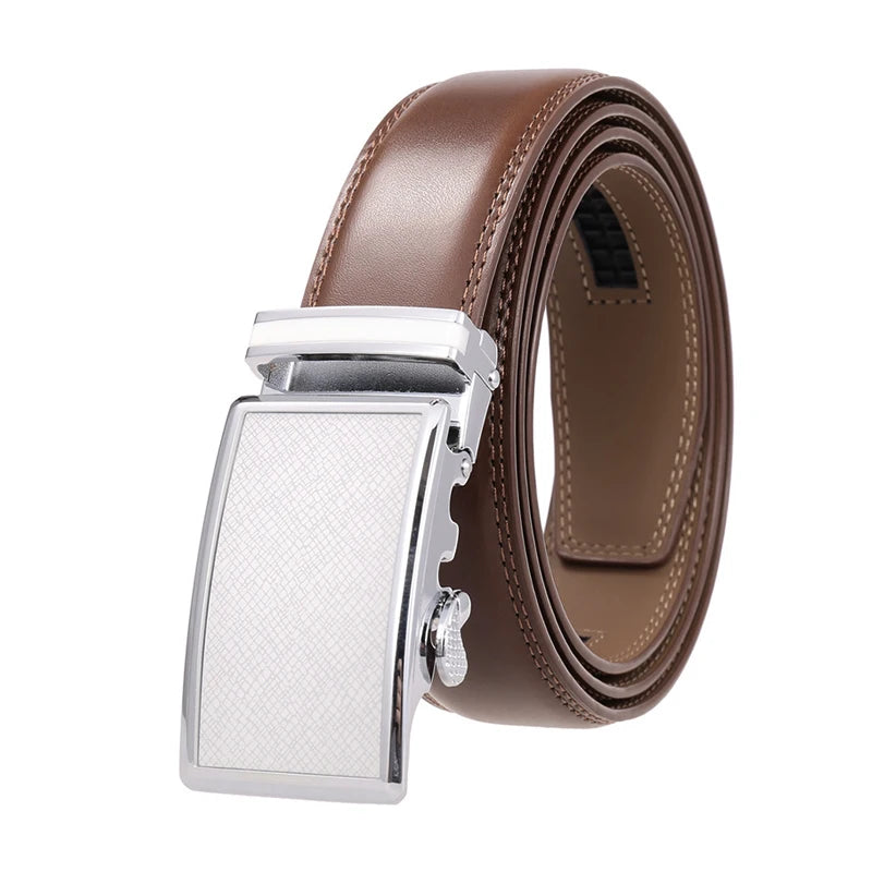 VATLY Fashion Ledergürtel Herren 3,5 cm Automatik-Schnalle Natur-Rindsleder