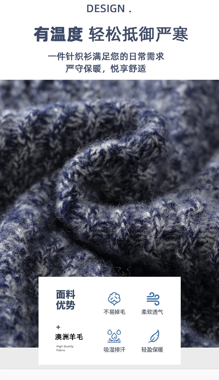 2025 Herbst und Winter Pullover aus reiner Wolle für Herren, neue Strickjacke mit Reißverschluss, Mantel, halb Stehkragen, lockeres Freizeithemd, AB-Farbstrickwaren