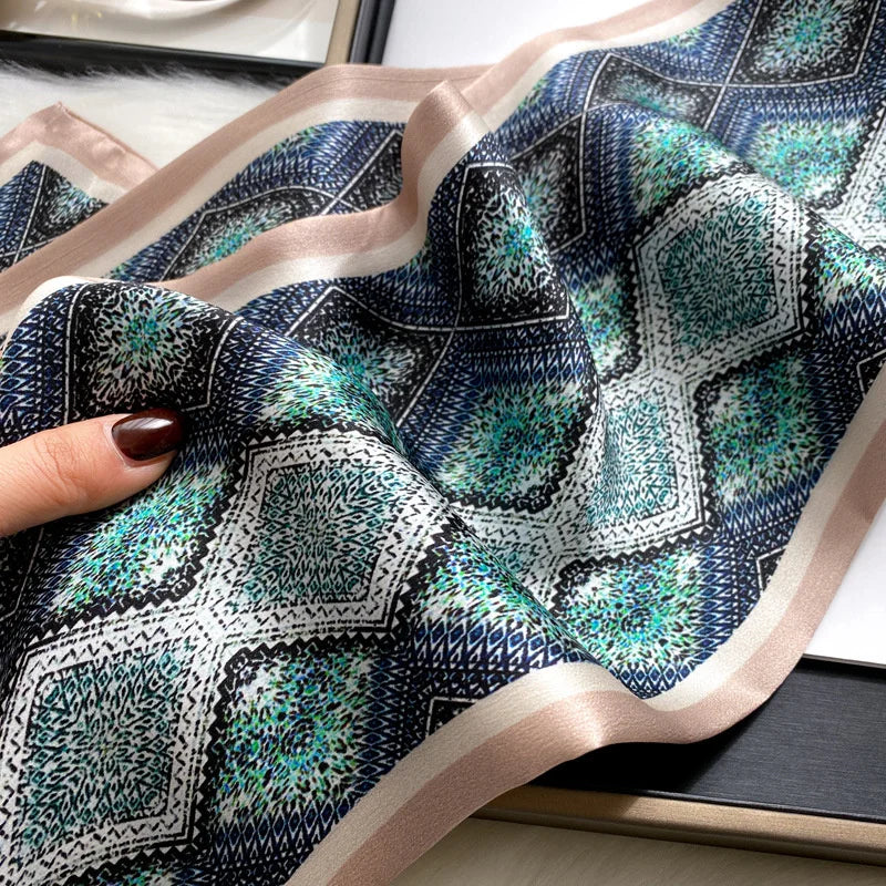Damen Seidenschal dünn Taschenband Foulard Haarband Stirnband bedruckt F