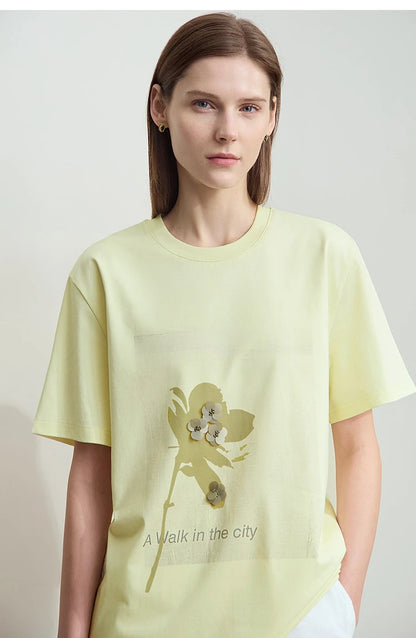 Damen T-Shirt mit minimalistischem O-Ausschnitt und Pailletten-Verzierung