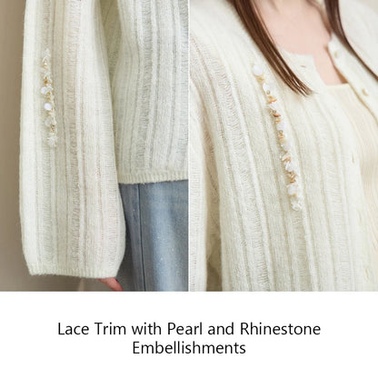 Damen-Strickjacke Rundhals Wolle locker überschnittene Schulter einreihig Frühling