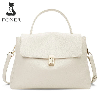 Damen-Schultertasche aus Spaltleder mit Lychee-Muster und Klappen-Verschluss in Weiß oder Schwarz
